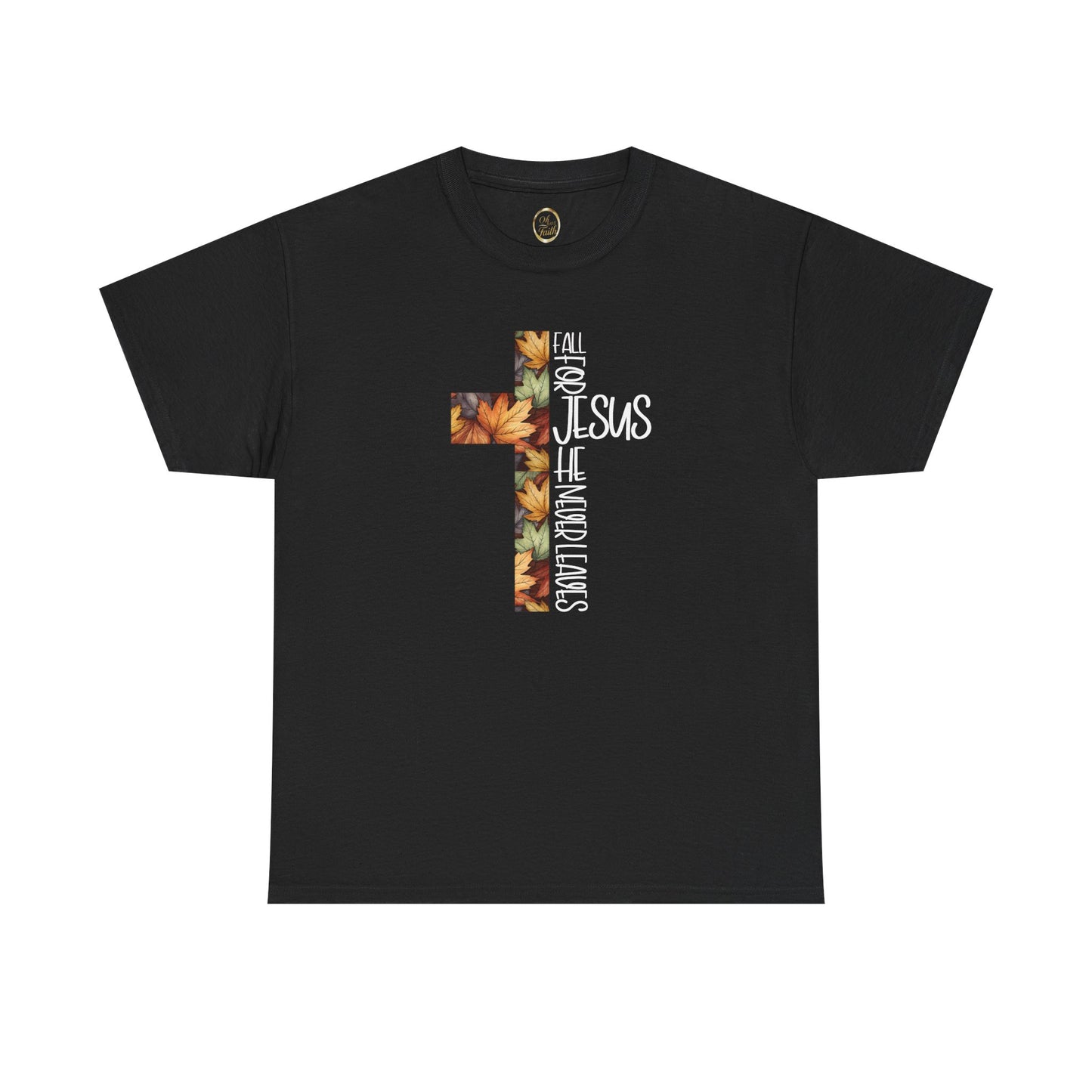 Fall for Jesus Christian T-Shirt – Faith Cross Graphic Tee with Autumn Leaves