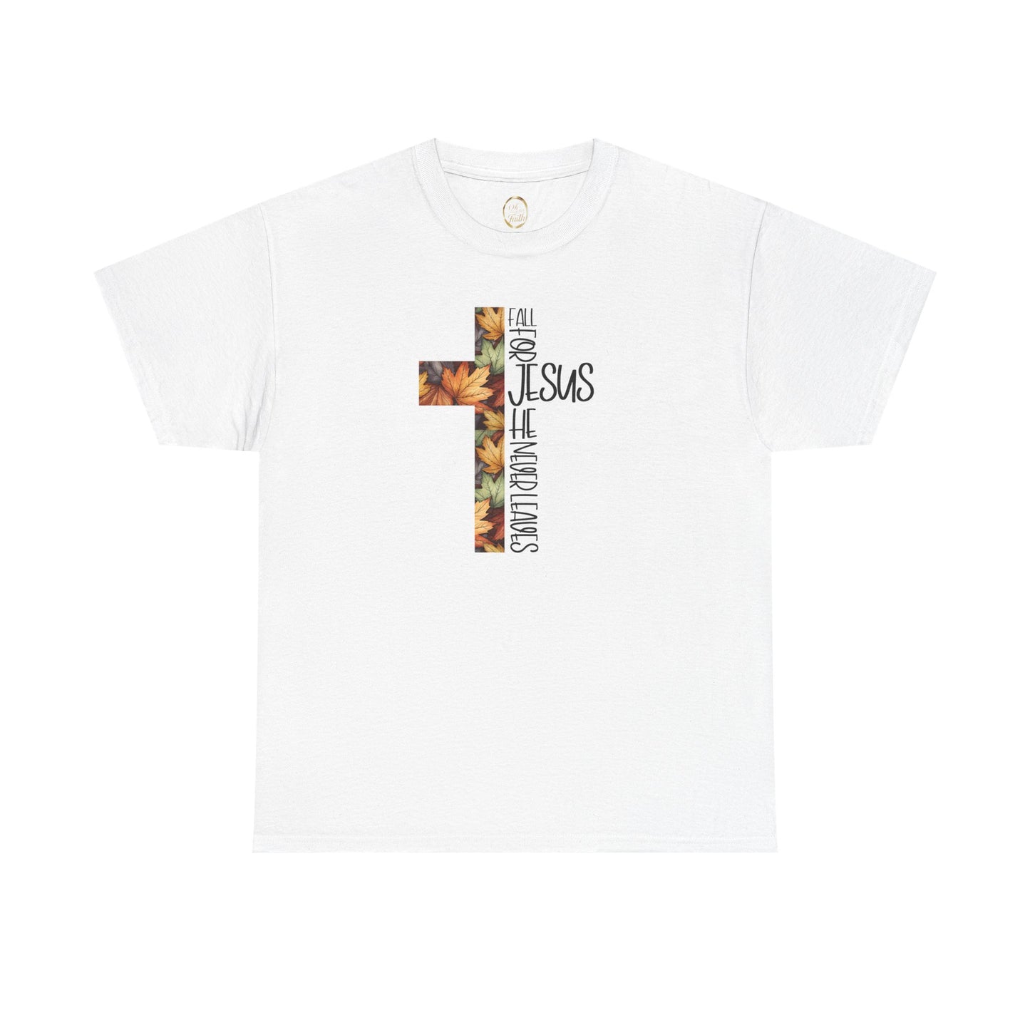 Fall for Jesus Christian T-Shirt – Faith Cross Graphic Tee with Autumn Leaves