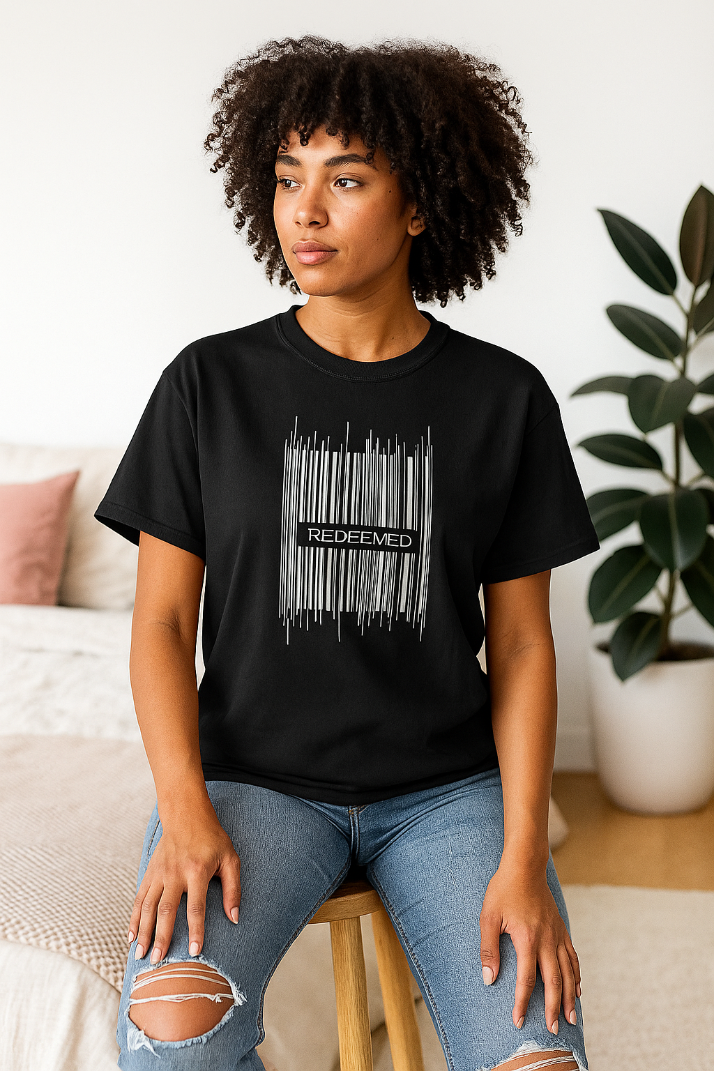 Redeemed Christian T-Shirt | Minimalist Barcode Faith Design | Unique Graphic Tee