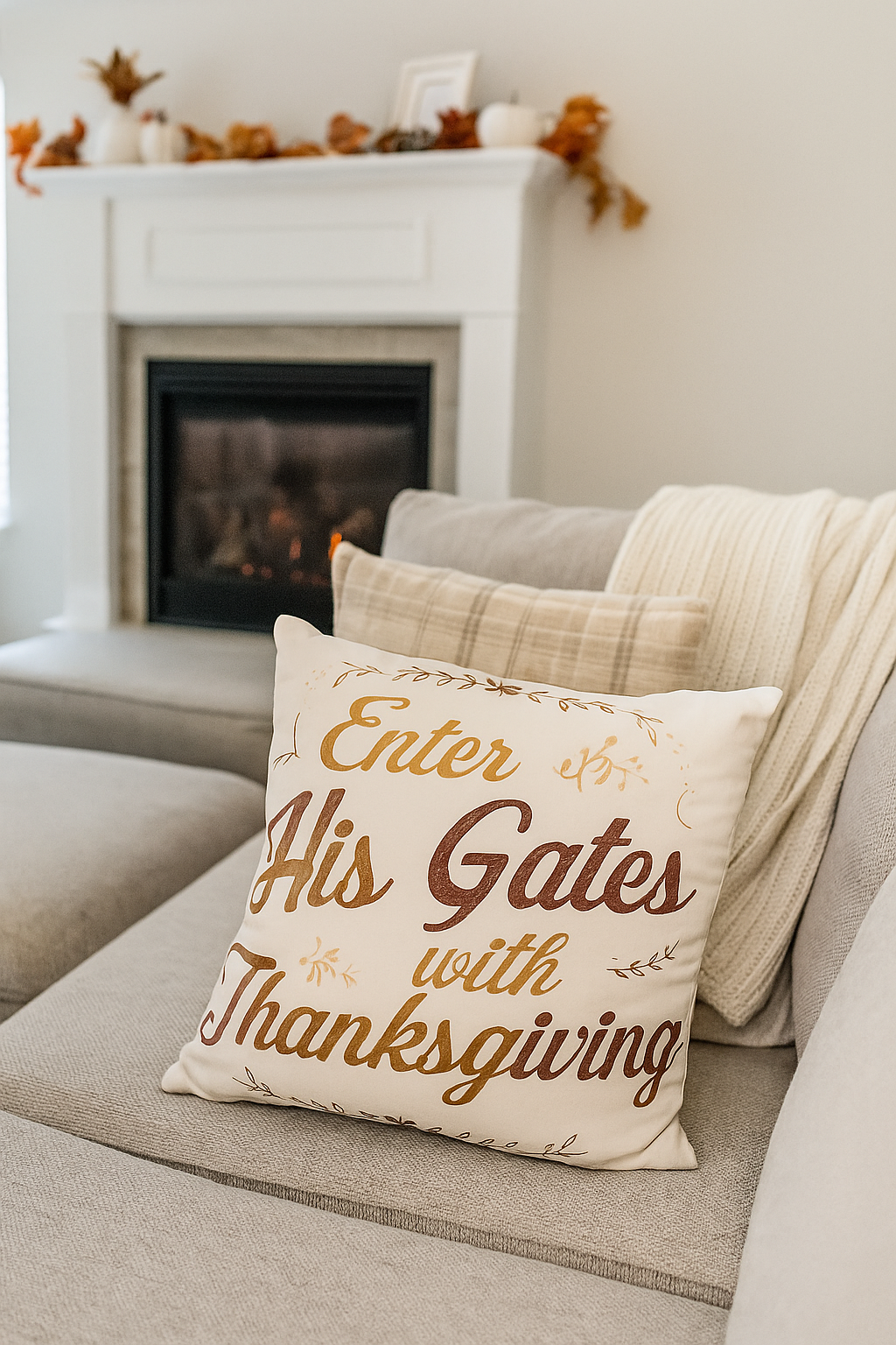 Enter His Gates with Thanksgiving Scripture Pillow Cover – Christian Fall Home Décor Cushion | Faith-Based Accent Pillow