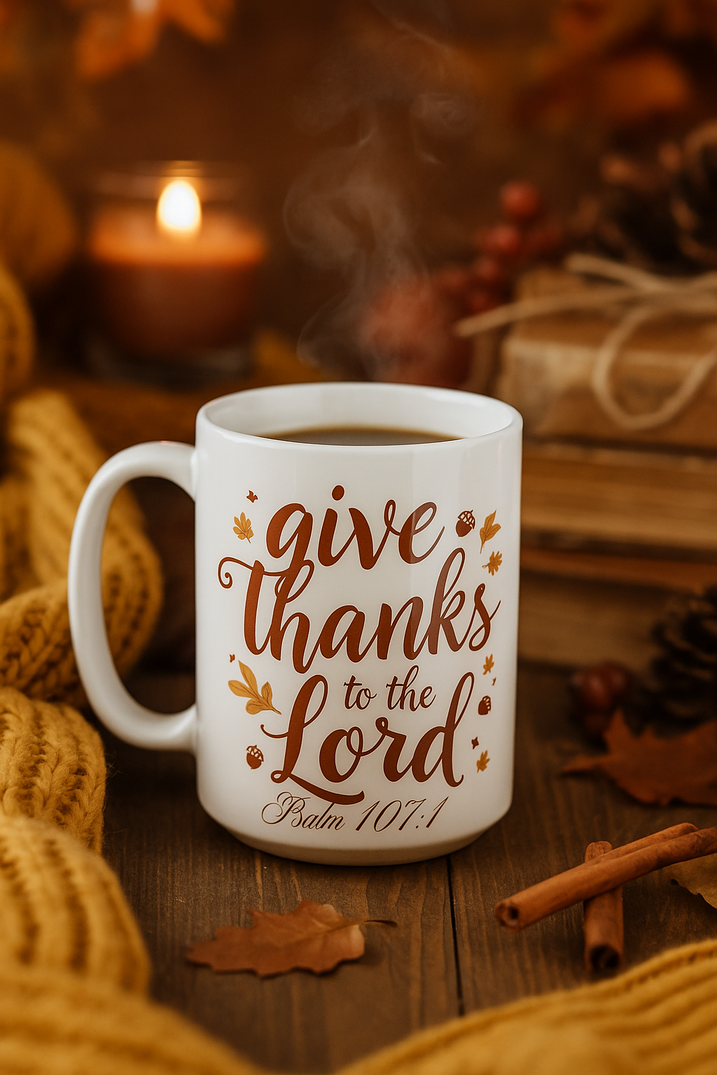 “Give Thanks to the Lord Psalm 107:1 Fall Mug with Pumpkins and Leaves”

“Christian Fall Coffee Cup with Bible Verse Psalm 107:1”

“Faith and Gratitude Mug – Christian Thanksgiving Gift”

“Autumn Themed Christian Mug for Women and Men”

“Oh Have Faith Fall Scripture Mug – Pumpkin and Leaf Design”