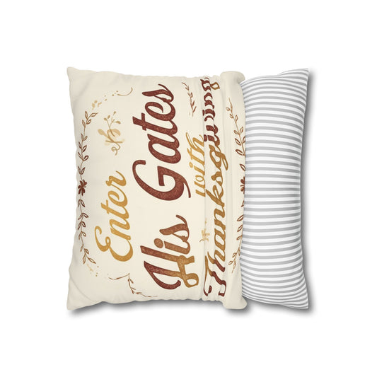 Enter His Gates with Thanksgiving Scripture Pillow Cover – Christian Fall Home Décor Cushion | Faith-Based Accent Pillow