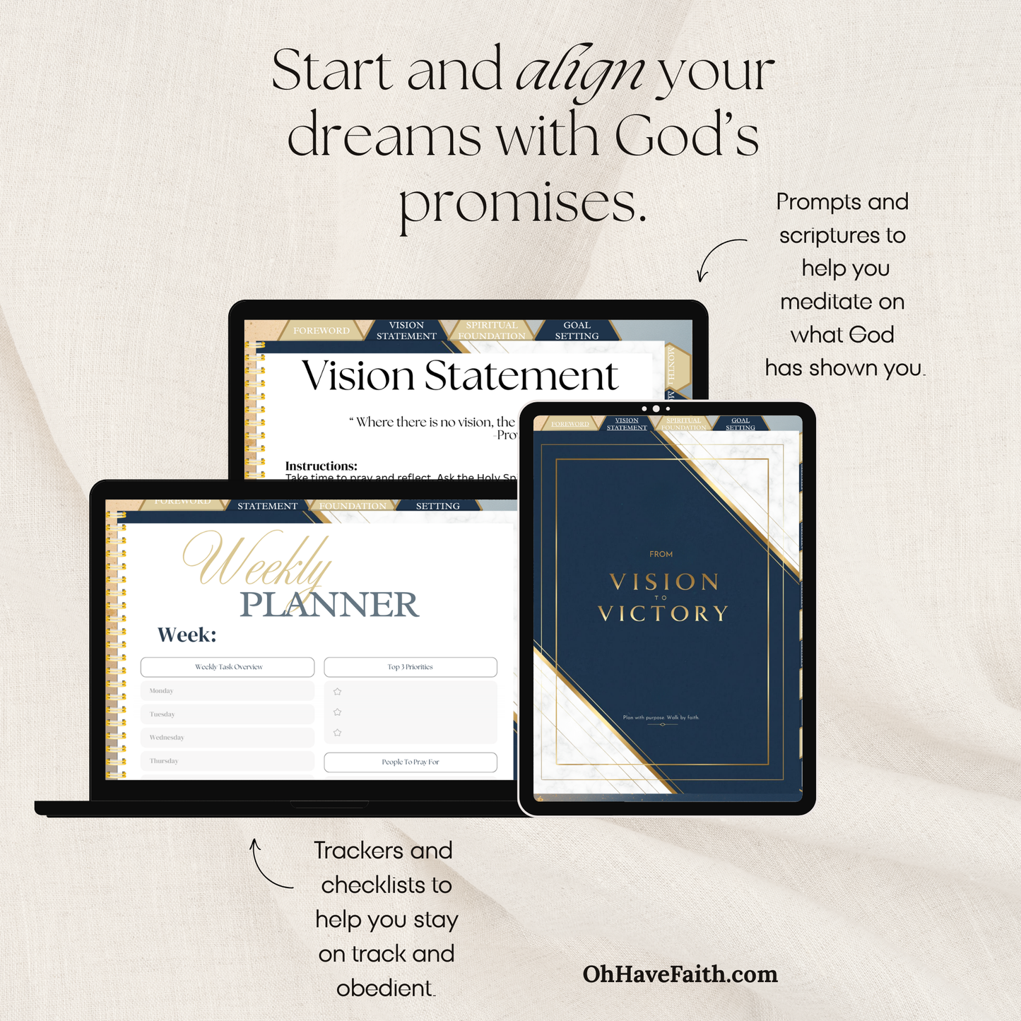 From Vision to Victory: Christian Digital Planner for God-Given Goals (Undated, 80+ Pages, Hyperlinked)